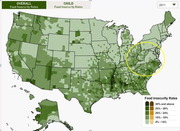 Food insecurity in the United States. Source: Feeding America.