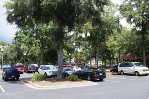 Parking lot near the Piggly Wiggly -- lovely landscaping and lots of shade.