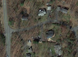 A Google's-eye view of houses in the vicinity of the proposed Charlottesville Bypass.
