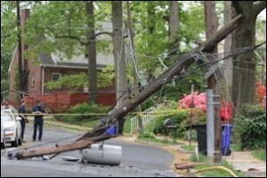 Downed power line in Arlington. Photo credit: ARLnow.