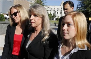 Maureen McDonnell flanked by daughters Rachel (left) and Cailin.  Old view of Maureen: wicked witch of the Governor's Mansion. New view: miserable spouse looking for attention. Photo credit: Associated Press.