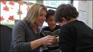 Principal Tina McCay with students at Goochland Elementary.