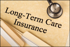 Long-term care insurance information, form, Folders and stethoscope.