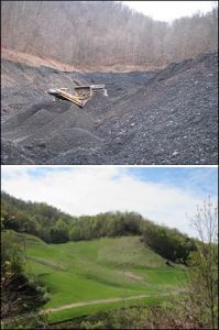 Before and after images of Hurricane Creek gob pile. Image credit: Dominion Virginia Power