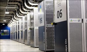AES Energy Storage maintains racks of batteries similar in appearance to a server farm.