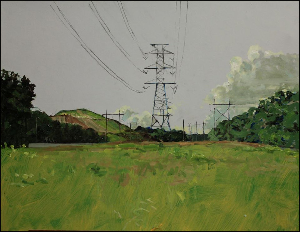 Electric transmission line painting by Thomas Van Auken