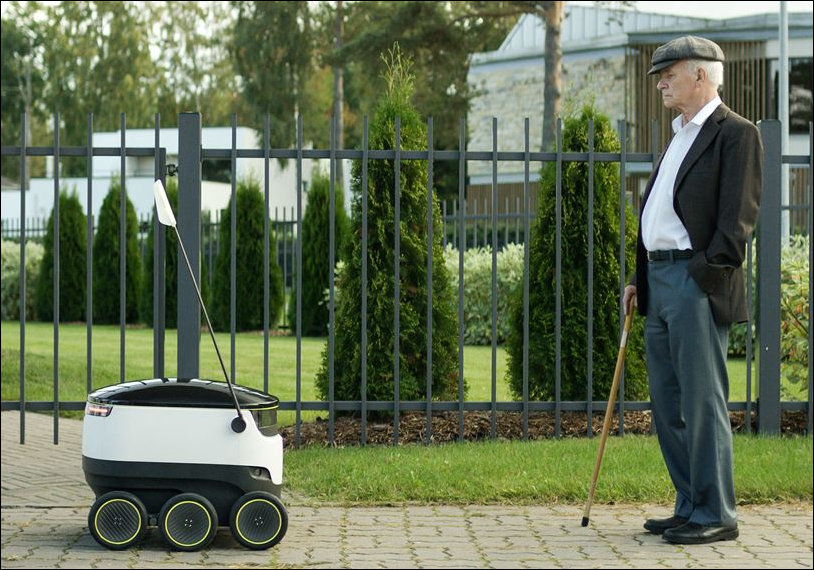 The Starship robot moves at pedestrian speed and weighs no more than 40 pounds, fully loaded.