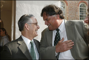 Sen. Tommy Norment appears with former William & Mary President Gene Nichol.