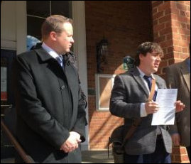 Corey Stewart (left) appeared last week with Jason Kessler, a conservative blogger-activist, after Kessler petitioned to remove the vice mayor of Charlottesville, Wes Bellamy, from office.