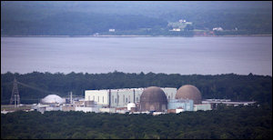 View from the Surry nuclear power station of where the proposed Surry-Skiffes transmission line would cross the James River.