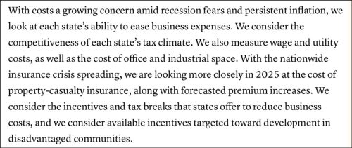 Text discussing state tax competitiveness, business expenses, and insurance costs amid recession and inflation concerns.