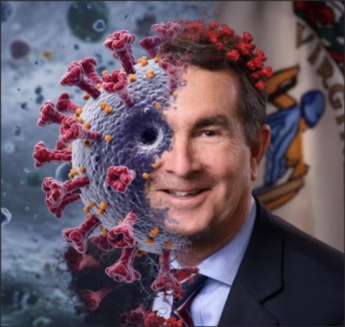 A creative image depicting a merger between a virus structure and a man's face, suggesting a connection to health or the COVID-19 pandemic.