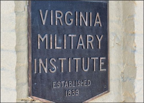 Plaque displaying the name 'Virginia Military Institute' and the year it was established, 1839.